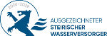 Logo: Steirischer Wappenadler mit Wasserwellen und Schriftzug 'Ausgezeichneter steirischer Wasserversorger 2026-2029'.