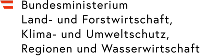 Das Logo des BMLUK besteht aus einer kleinen Österreichfahne links oben und dem Wortlaut des Ministeriums rechts.