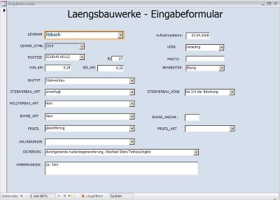 Eingabeformular in der LBW Datenbank