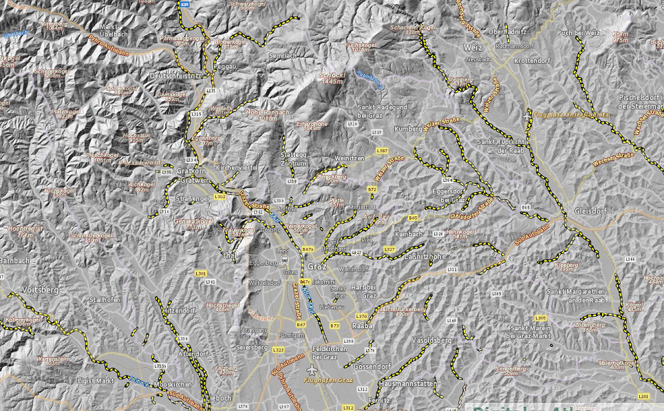 Ausschnitt Hochwasser-Erstmeldungen im GIS Steiermark