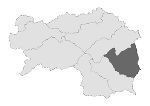 Übersichtskarte mit den 8 Prognoseregionen der Steiermark. Die Prognoseregion Oststeiermark ist grau hinterlegt.