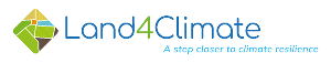 Logo Land4Climate, ein buntes, viereckiges Icon steht an der linken Seite, rechts findet sich der Schriftzug Land4Climate und darunter steht a step closer to climate resilience